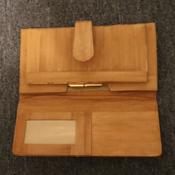 Eel Skin Clutch Purse With Many Compartments - Vintage - Holds Cards, Banknotes - Picture 4 of 7